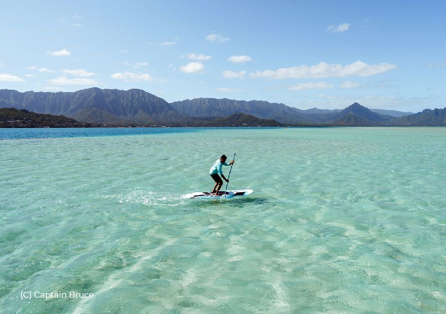 Paddleboarding at the Kaneohe Sandbar offers a serene and picturesque experience, allowing enthusiasts to glide through calm waters, surrounded by breathtaking views of the bay and the opportunity to explore the sandbar up close. 🏄‍♀️🌊